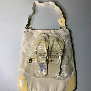 Cooei Pale Yellow Folding Nylon Bag and flip flops set NWT
